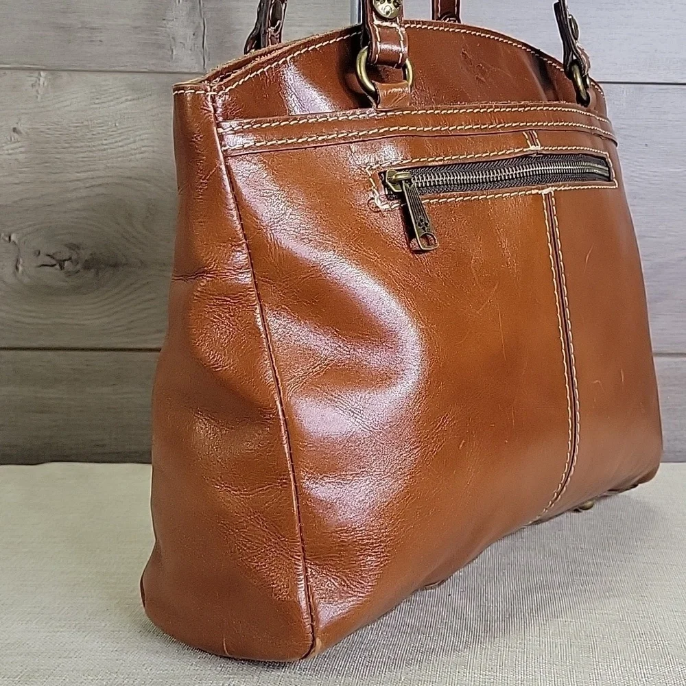 Patricia Nash Poppy Heritage Brown Leather Tote Shoulder Bag Handbag Purse